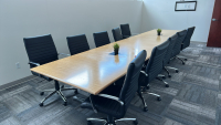 LOT OF (1) WOOD TOP CONFERENCE TABLE (16' x 4' x 28"), (10) CONFERENCE CHAIRS, <br/>