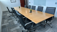 LOT OF (1) WOOD TOP CONFERENCE TABLE (16' x 4' x 28"), (10) CONFERENCE CHAIRS, <br/> - 2