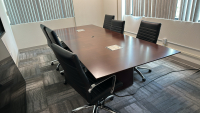 LOT OF (1) WOOD TOP CONFERENCE TABLE (10' x 4' x 30"), (6) CONFERENCE CHAIRS