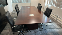 LOT OF (1) WOOD TOP CONFERENCE TABLE (10' x 4' x 30"), (6) CONFERENCE CHAIRS - 2
