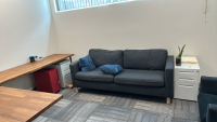 OFFICE (2) ASSORTED WOOD TOP OFFICE TABLES (74" x 25.5" x 29"), (2) SPECTRE MOUNTED 28" MONITORS, (3) ASSORTED COUCHES/LOUNGE CHAIRS, ETC. - 2