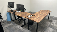 LOT OF (2) ASSORTED WOOD TOP OFFICE TABLES (74" x 25.5" x 29"), (2) SCEPTRE MOUNTED 28" MONITORS, QUARTET MAGNETIC GLASS INFINITY FRAMELESS MOUNTING DRY ERASE BOARD (72" x 48"), ETC. <br/>