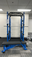 REP FITNESS HEAVY-DUTY CUSTOMIZABLE POWER RACK, MODEL: TO INCLUDE: BENCH / ALL ACCESSORIES