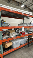 METAL RACK OF ASSORTED ITEMS TO INCLUDE: ASSORTED ALUMINUM FIXTURES, FANS, BRACKETS, HOSING, ADHESIVE STRIPS, ETC., DIMENSIONS: 112" x 48" x 96"
