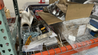 METAL RACK OF ASSORTED ITEMS TO INCLUDE: ASSORTED ALUMINUM FIXTURES, FANS, BRACKETS, HOSING, ADHESIVE STRIPS, ETC., DIMENSIONS: 112" x 48" x 96" - 2