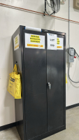 HALLOWELL 2-DOOR METAL CABINET, TO INCLUDE: OMNI FACE SHIELD, ULINE FOAM EARPLUGS, ULINE STANDARD RESPIRATOR, ULINE SAFETY GLOVES, ETC.