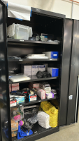 HALLOWELL 2-DOOR METAL CABINET, TO INCLUDE: OMNI FACE SHIELD, ULINE FOAM EARPLUGS, ULINE STANDARD RESPIRATOR, ULINE SAFETY GLOVES, ETC. - 2