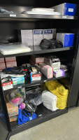 HALLOWELL 2-DOOR METAL CABINET, TO INCLUDE: OMNI FACE SHIELD, ULINE FOAM EARPLUGS, ULINE STANDARD RESPIRATOR, ULINE SAFETY GLOVES, ETC. - 3