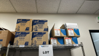 WIRE RACK WITH ASSORTED ITEMS TO INCLUDE: SCOTT MULTI-PURPOSE CLOTHS, ULINE SHOE COVERS, ULINE SHOP TOWELS, ULINE NITRILE GLOVES, ULINE RECLOSABLE BAGS, ULINE TRASH LINERS, ETC. - 2