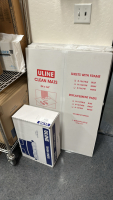 WIRE RACK WITH ASSORTED ITEMS TO INCLUDE: SCOTT MULTI-PURPOSE CLOTHS, ULINE SHOE COVERS, ULINE SHOP TOWELS, ULINE NITRILE GLOVES, ULINE RECLOSABLE BAGS, ULINE TRASH LINERS, ETC. - 6