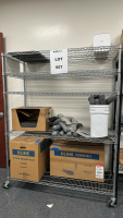 WIRE RACK WITH ASSORTED ITEMS TO INCLUDE: ULINE ABSORBANT SOCKS, 48" SUPER ABSORBANT SOCKS, ULINE SORBENTS, ETC.