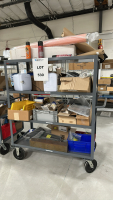 RACK WITH ASSORTED ITEMS TO INCLUDE: GORILLA HEAVY DUTY SPRAY ADHESIVE, SUPER 77 MULTIPURPOSE ADHESIVE, CROWNFUL INCUBATOR, LEE SPRING, MATS, ETC.