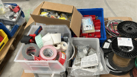 LOT OF (2) PALLETS OF ASSORTED HARDWARE, TO INCLUDE: 30 GA. WIRE SPOOLS, ELECTRICAL WIRE CONNECTORS, LITHIUM ION BATTERIES, ULINE FOAM EARPLUGS, MASONRY SCREW SCREW ANCHORS, ETC. - 3