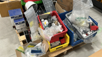 LOT OF (2) PALLETS OF ASSORTED HARDWARE, TO INCLUDE: 30 GA. WIRE SPOOLS, ELECTRICAL WIRE CONNECTORS, LITHIUM ION BATTERIES, ULINE FOAM EARPLUGS, MASONRY SCREW SCREW ANCHORS, ETC. - 4
