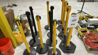 LOT OF (12) ULINE YELLOW CROWD CONTROL POSTS W/ RETRACTABLE BELT, MODEL: H-4206/H-7865