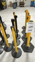 LOT OF (12) ULINE YELLOW CROWD CONTROL POSTS W/ RETRACTABLE BELT, MODEL: H-4206/H-7865 - 2