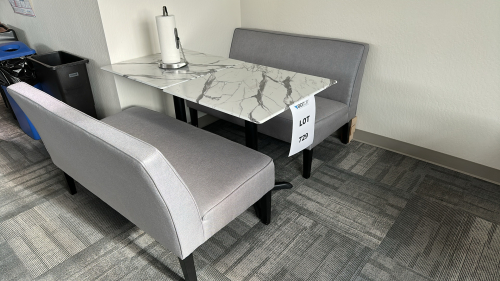 LOT OF (2) TABLES W/ (2) LOUNGE BENCHES, DIMENSIONS: 27" x 27" x 29"