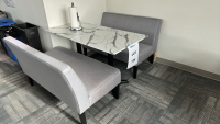 LOT OF (2) TABLES W/ (2) LOUNGE BENCHES, DIMENSIONS: 27" x 27" x 29"