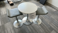 LOT OF (1) COFFEE TABLE (24" D x 27" H, (2) TABLE STOOLS