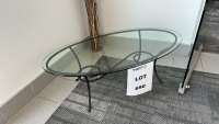 LOT OF (1) GLASS TOP COFFEE TABLE, DIMENSIONS: 49" x 25" x 16"
