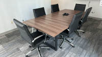 LOT OF (1) WOOD TOP CONFERENCE TABLE, DIMENSIONS: 95" x 47" x 30", W/ (6) CONFERENCE CHAIRS