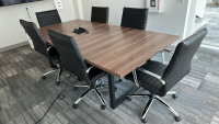 LOT OF (1) WOOD TOP CONFERENCE TABLE, DIMENSIONS: 95" x 47" x 30", W/ (6) CONFERENCE CHAIRS - 2