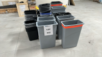 LOT OF ASSORTED PLASTIC WASTE CANS, TO INCLUDE: ULINE, RUBBERMAID, ETC.