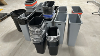 LOT OF ASSORTED PLASTIC WASTE CANS, TO INCLUDE: ULINE, RUBBERMAID, ETC. - 2