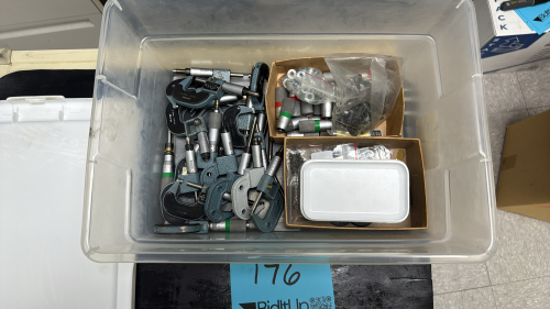 Box of Misc. Micrometers and repair parts.