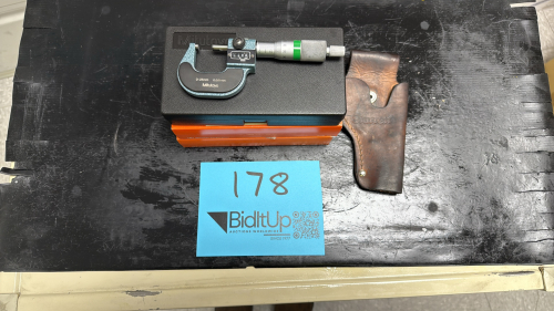 (3) Mitutoyo 0-25mm Micrometer and (1) Starrett Leather 1" Micrometer Holster