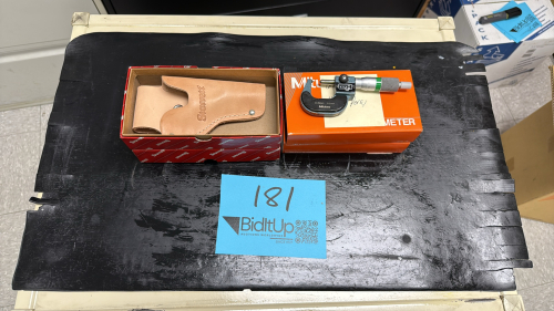 (2) Mituoyo 0-20mm Micrometer and (2) Starrett Leather 1" Micrometer Holsters