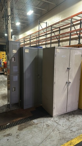 LOT (2) STORAGE CABINETS AND (1) LYON 2 PERSON LOCKER