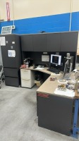WOOD DESK WITH HUTCH AND RIGHT RETURN AND COMBINATION CABINET