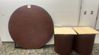 LOT (2) 60" ROUND TABLES AND PODIUM