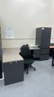 WOOD DESK WITH COMBINATION CABINET