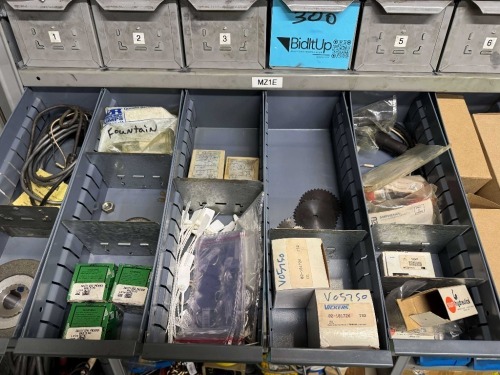 CONTENTS OF BINS, SIGHT GAGES, CROSSGATE DRIVES, MOTION CONTROLS, SUN VALVES, VICKER COILS AND ASSORTED HARDWARE