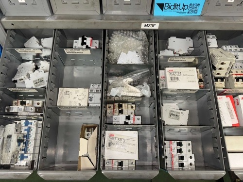 CONTENTS OF BINS, ALLEN BRADLEY AND ABB BREAKERS