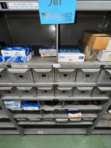 LOT 3 SHELVES OF ASSORTED SPROCKETS, AND BEARINGS