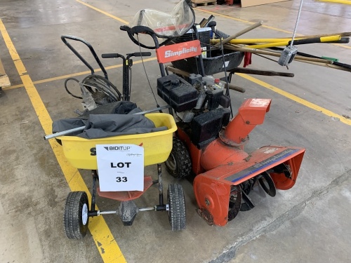 LOT SIMPLICITY SNOW BLOWER AND ASST'D OUTDOOR EQUIPMENT