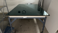 LOT (1) METAL 4-SHELF CART AND METAL TABLE WITH GLASS TOP - 3