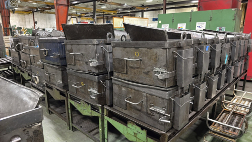 (10) roller conveyors (2) heavy duty metal benches, (74) metal ball cans