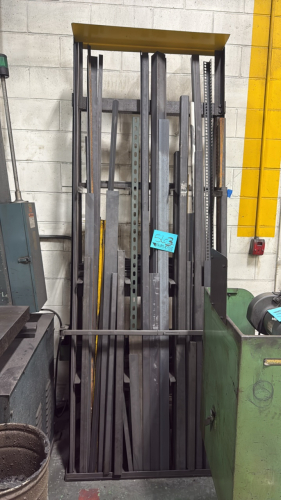 Metal rack w/misc square tubing, flat metal and angle iron