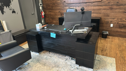 ADJUSTABLE HEIGHT DESK APPROX: 63&rdquo; x 31&rdquo; WITH OFFICE CHAIR, 2 SIDE CABINETS, CABINET APPROX: 72&rdquo; x 16&rdquo; x 31