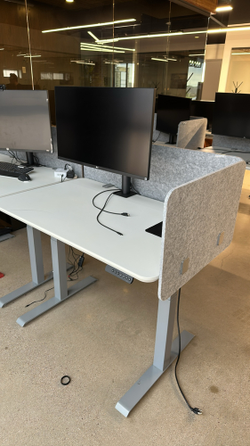 LOT OF (2) VARI ADJUSTABLE HEIGHT DESKS APPROX: 47&rdquo;x 29&rdquo; <br/>(MONITORS NOT INCLUDED)