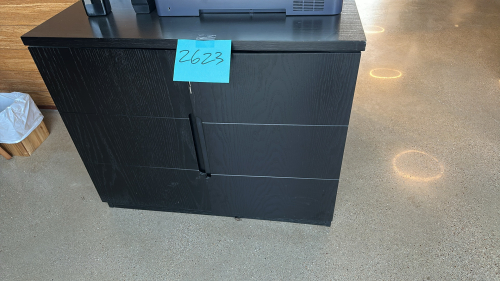 LOT OF ASSTD OFFICE SUPPLIES: TAPE, PAPER , PENS WITH CABINET APPROX:36&rdquo; x 23&rdquo; x 30&rdquo;