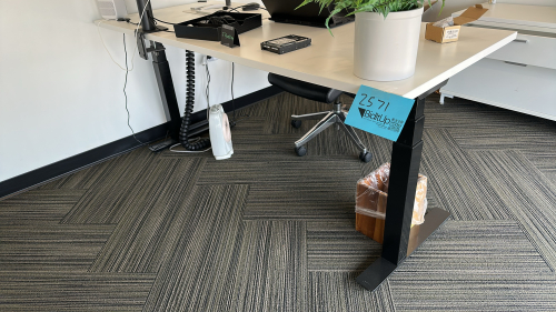 ADJUSTABLE HEIGHT DESK APPROX: 72&rdquo; x 30&rdquo; WITH (1) CABINET APPROX:72&rdquo; x 20&rdquo; x 24&rdquo; WITH OFFICE CHAIR (MONITOR NOT INCLUDED)