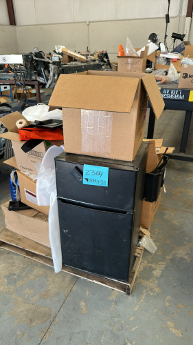 LOT OF ASSTD CONTENTS: MINI FRIDGE, PRIMER, MASKING PAPER ETC