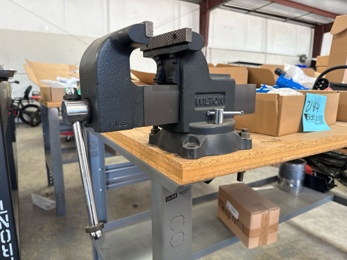 LOT OF (2) ULINE WORK BENCHES APPROX: 60&rdquo; x 36&rdquo; x 35&rdquo; WITH (1) WILTON VICE