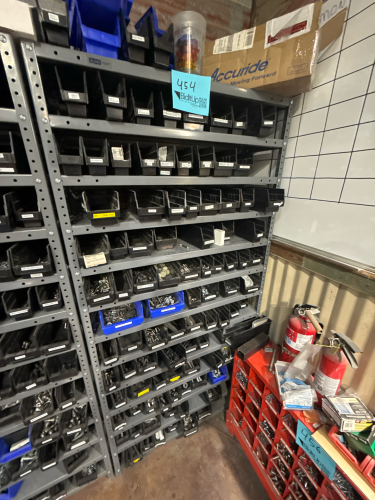 ULINE SHELF BIN ORAGINZER WITH WITH ASSTD PARTS: NUTS, FLANGES, SCREWS AND BINS