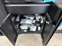 7 PIECE REGULAR DUTY WELDED STEEL GARAGE STORAGE BLACK WITH ASSTD CONTENTS: ADHESIVES, THVEK SUITS & PAINT BRUSHES - 3